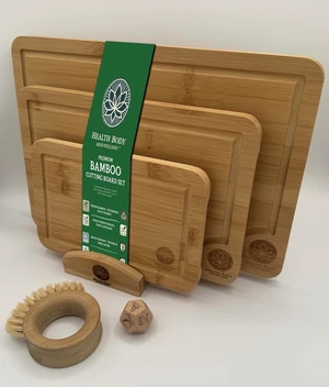 Bamboo Cutting Board Set with Holder, 3-Piece Kitchen Cutting Boards, Cleaning Brush Bamboo Cutting Board Set with Holder, 3-Piece Kitchen Cutting Boards, Cleaning Brush