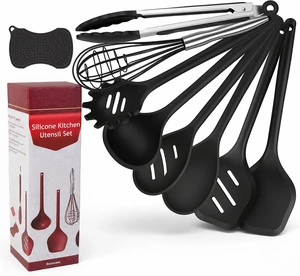 Kitchen Utensils Set,9 PCS Silicone Cooking Utensils Set Spatula Set,Non Toxic Cooking Utensils,Tongs,Spoon,Whisk,Brush,BPA Free Kitchen Gadgets for Non-Stick Cookware,Home Essential(Black-9P) Kitchen Utensils Set,9 PCS Silicone Cooking Utensils Set Spatula Set,Non Toxic Cooking Utensils,Tongs,Spoon,Whisk,Brush,BPA Free Kitchen Gadgets for Non-Stick Cookware,Home Essential(Black-9P)