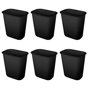 5.5 Gallon Open Rectangular Wastebasket, Black, 6 Pack 5.5 Gallon Open Rectangular Wastebasket, Black, 6 Pack