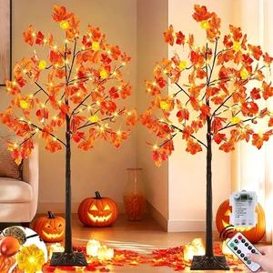 2 Pack 4Ft Prelit Lighted Fall Maple Tree 96 LED with Pumpkin Lights Acorns 2 Pack 4Ft Prelit Lighted Fall Maple Tree 96 LED with Pumpkin Lights Acorns