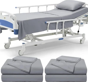 6 Piece Hospital Bed Sheet Set, Grey Brushed Microfiber 6 Piece Hospital Bed Sheet Set, Grey Brushed Microfiber