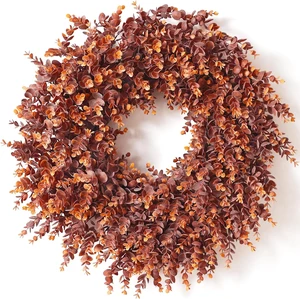 24" Lifelike Touch Fake Fall Eucalyptus Wreath for Front Door (Dark Orange) 24" Lifelike Touch Fake Fall Eucalyptus Wreath for Front Door (Dark Orange)