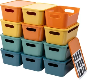 12 Pack 4.5L Storage Bins with Lids, Plastic Storage Baskets for Home Classroom Organization, Multi-Use Organizer Bins for Cabinet, Pantry, Drawer, Countertop or Shelves, Colorful Containers 12 Pack 4.5L Storage Bins with Lids, Plastic Storage Baskets for Home Classroom Organization, Multi-Use Organizer Bins for Cabinet, Pantry, Drawer, Countertop or Shelves, Colorful Containers