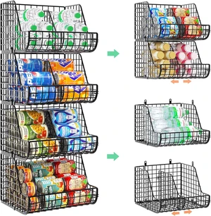 Stackable Soda Can Organizer Stores Up to 72 Cans, 4-Pack Can Storage Organizer for Pantry Shelves, 4-Tier Kitchen Can Holders with 4 Adjustable Dividers, Wire Drink Organizer for Pantry Cabinet Shelf Stackable Soda Can Organizer Stores Up to 72 Cans, 4-Pack Can Storage Organizer for Pantry Shelves, 4-Tier Kitchen Can Holders with 4 Adjustable Dividers, Wire Drink Organizer for Pantry Cabinet Shelf