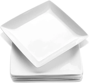 Porcelain Square Dinner Plates, 10.75 Inch Square Serving Plate for Steak, Pasta, Salad, Snacks, Pizza, Appetizer Plates, Set of 6, White Porcelain Square Dinner Plates, 10.75 Inch Square Serving Plate for Steak, Pasta, Salad, Snacks, Pizza, Appetizer Plates, Set of 6, White