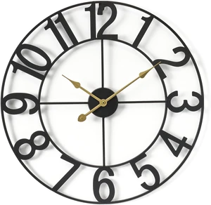 Large Wall Clock, Metal Frame, Battery Powered (24 Inch, Black) Large Wall Clock, Metal Frame, Battery Powered (24 Inch, Black)