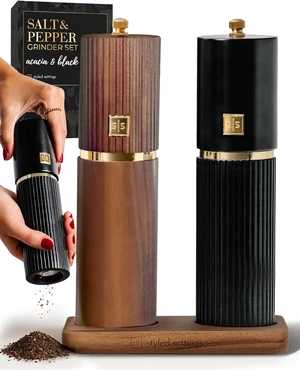 Wooden Salt and Pepper Grinder Set, Black and Dark Wood Wooden Salt and Pepper Grinder Set, Black and Dark Wood