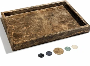 Real Natural Marble Tray for Bathroom, Genuine Marble Stone Vanity Tray, Luxury Storage Trays for Kitchen, Vanity, Home Decor, Dresser, Non-Resin/Non-Ceramic, 12"x 8"x 1.2", Dark Brown Real Natural Marble Tray for Bathroom, Genuine Marble Stone Vanity Tray, Luxury Storage Trays for Kitchen, Vanity, Home Decor, Dresser, Non-Resin/Non-Ceramic, 12"x 8"x 1.2", Dark Brown