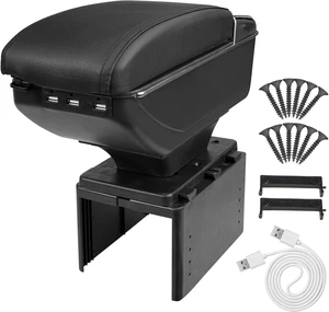 Car Armrest Box with Double Layer Storage, Black Leather and USB Charging Ports Car Armrest Box with Double Layer Storage, Black Leather and USB Charging Ports