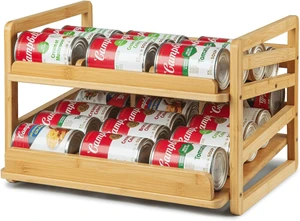 2 Tier Bamboo Rolling Can Rack Organizer for Pantry Up To 27 Cans 2 Tier Bamboo Rolling Can Rack Organizer for Pantry Up To 27 Cans