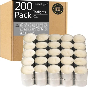 HomeLights Tealight Candles - 8 Hour Long time Burning, Giant 100,200,300 Packs -White Votive Smokeless European Tea Light Unscented Candles for Shabbat, Weddings, Christmas,Home Decorative -200 Pack HomeLights Tealight Candles - 8 Hour Long time Burning, Giant 100,200,300 Packs -White Votive Smokeless European Tea Light Unscented Candles for Shabbat, Weddings, Christmas,Home Decorative -200 Pack