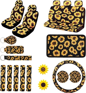 Sunflower Car Accessory 23 pcs Steering Wheel Cover Seat Protector Sunflower Car Accessory 23 pcs Steering Wheel Cover Seat Protector