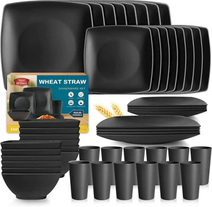 48-piece Black Plates and Bowls Sets, Square Kitchen Dish Set for 12 48-piece Black Plates and Bowls Sets, Square Kitchen Dish Set for 12