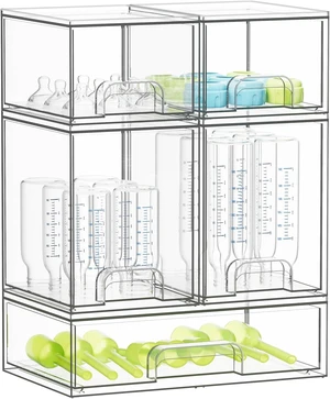 Bottle Storage Organizer Baby - Acrylic Bottles Station Organizer Container, Stackable Clear Drawers for Countertop, Vanity, Bathroom, Cabinet, Pantry Organization, 5 Pack, 2S2M1L, 15.4"H Bottle Storage Organizer Baby - Acrylic Bottles Station Organizer Container, Stackable Clear Drawers for Countertop, Vanity, Bathroom, Cabinet, Pantry Organization, 5 Pack, 2S2M1L, 15.4"H