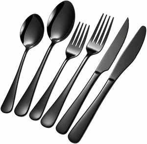 Black Silverware Set with Steak Knives, 36-Piece Flatware Set for 6 Black Silverware Set with Steak Knives, 36-Piece Flatware Set for 6