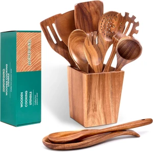 Acacia Wood Cooking Utensils Set - 11pc Wooden Spoons Acacia Wood Cooking Utensils Set - 11pc Wooden Spoons