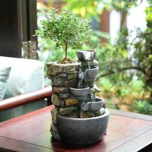 Indoor Fountain 4-Bowl Rockery Soothing Sound Tabletop Fountains Home/Office Decor Gift for Mom,Mother Day Present with A Small Plastic Pot to Grow Plant/Hebs By Yourself (Automatic Watering) Indoor Fountain 4-Bowl Rockery Soothing Sound Tabletop Fountains Home/Office Decor Gift for Mom,Mother Day Present with A Small Plastic Pot to Grow Plant/Hebs By Yourself (Automatic Watering)