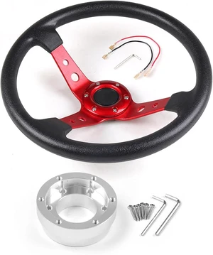 14inch 350mm PU Leather Car Racing Steering Wheel red With Adapter Plate Silver 70mm PCD For G29 G920 G923 For Racing Game (red+silver) 14inch 350mm PU Leather Car Racing Steering Wheel red With Adapter Plate Silver 70mm PCD For G29 G920 G923 For Racing Game (red+silver)