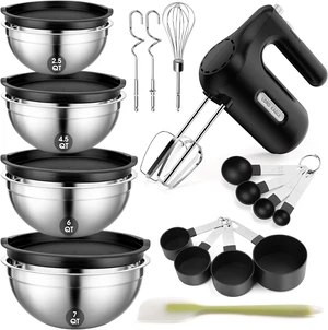 5-Speed Hand Mixer Electric With 4 Mixing Bowls Set 5-Speed Hand Mixer Electric With 4 Mixing Bowls Set