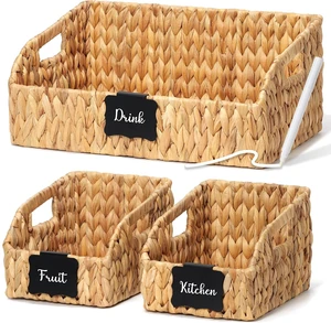Pantry Baskets for Organizing,Wicker Storage Bins,3 Pack,Natural Pantry Baskets for Organizing,Wicker Storage Bins,3 Pack,Natural