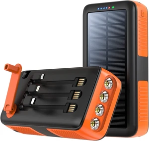 Solar Charger Power Bank 27000mAh, Portable Charger with 4 Output & 3 Input 4 LEDs Flashlight, Hand Crank Power Bank Fast Charging Battery Pack for Outdoor Camping Survival Gear (Orange) Solar Charger Power Bank 27000mAh, Portable Charger with 4 Output & 3 Input 4 LEDs Flashlight, Hand Crank Power Bank Fast Charging Battery Pack for Outdoor Camping Survival Gear (Orange)