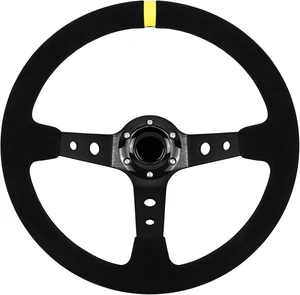 13.6" Universal Suede Steering Wheel Deep Dish Racing Steering Wheel 6 Bolts with Horn Button for Race/Rally/Motorsport/Car Sim Driving,Yellow Positioning Line 13.6" Universal Suede Steering Wheel Deep Dish Racing Steering Wheel 6 Bolts with Horn Button for Race/Rally/Motorsport/Car Sim Driving,Yellow Positioning Line