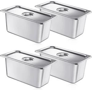 4 Pack Stainless 1/3 Size x 6 Inch Deep Steam Table Pans with Lids 4 Pack Stainless 1/3 Size x 6 Inch Deep Steam Table Pans with Lids