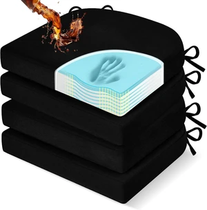 Chair Cushions for Dining Chairs, Memory Foam Linen Kitchen Chair Pads with Ties, Waterproof, Stain-Resistant and Washable Cover, 17" x 16" x 2.5", Black, 4 Pack Chair Cushions for Dining Chairs, Memory Foam Linen Kitchen Chair Pads with Ties, Waterproof, Stain-Resistant and Washable Cover, 17" x 16" x 2.5", Black, 4 Pack