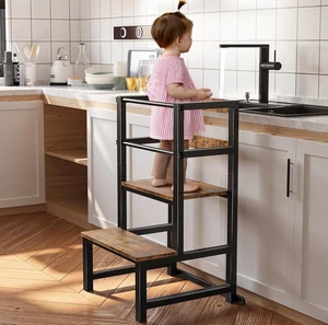 Kitchen Step Stool for Toddlers, Height Adjustable Toddler Tower with Safety Rail, Steel and Wood Toddler Kitchen Stool Helper Kids, Stool for Kids, Learning Tower, Kids' Desk Brown Kitchen Step Stool for Toddlers, Height Adjustable Toddler Tower with Safety Rail, Steel and Wood Toddler Kitchen Stool Helper Kids, Stool for Kids, Learning Tower, Kids' Desk Brown