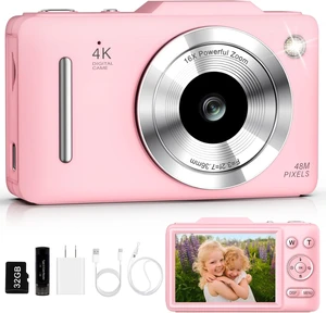 Digital Camera 4K for Kids-48MP Autofocus Vlogging Camera with 32GB Card, 16X Zoom, Anti-Shake, Compact Point and Shoot Camera for Teens Beginners, Birthday Gift Pink Digital Camera 4K for Kids-48MP Autofocus Vlogging Camera with 32GB Card, 16X Zoom, Anti-Shake, Compact Point and Shoot Camera for Teens Beginners, Birthday Gift Pink