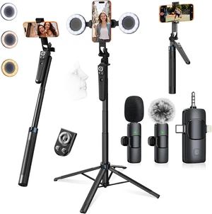 Tripod for iPhone Vlogging Kit with Mini Microphone, Light & Remote Tripod for iPhone Vlogging Kit with Mini Microphone, Light & Remote