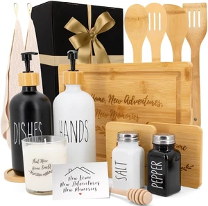 House Warming Gifts New Home Home Essentials for New Home Gift Set Includes Scented Candle, Bamboo Cutting Board, Soap Set, Towels, Salt and Pepper Shaker Luxury New House Must Haves House Warming Gifts New Home Home Essentials for New Home Gift Set Includes Scented Candle, Bamboo Cutting Board, Soap Set, Towels, Salt and Pepper Shaker Luxury New House Must Haves