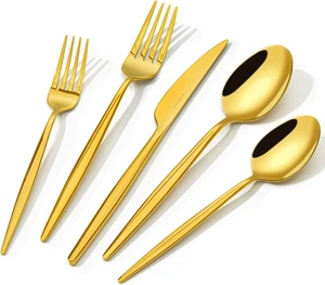 18/10 Silverware Set for 4, 20 Piece Gold Stainless Steel Flatware Cutlery 18/10 Silverware Set for 4, 20 Piece Gold Stainless Steel Flatware Cutlery