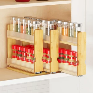 Bamboo Pull Out Spice Rack Organizer for Cabinet, Heavy Duty Slide Out Seasoning Kitchen Pantry Sliding Vertical Organization, 7.6" Wide, 3 Drawers(2" Wide), 2-Tier, Natural Bamboo Pull Out Spice Rack Organizer for Cabinet, Heavy Duty Slide Out Seasoning Kitchen Pantry Sliding Vertical Organization, 7.6" Wide, 3 Drawers(2" Wide), 2-Tier, Natural