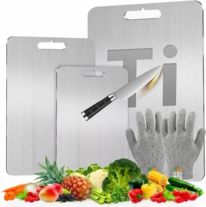 Titanium Cutting Board Set of 3 with Cut-Resistant Gloves Titanium Cutting Board Set of 3 with Cut-Resistant Gloves