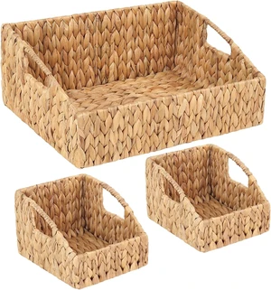Set of 3 Handwoven Storage Baskets Decorative Natural Wicker Organizer Bins with Built-in Handles for Bathroom, Kitchen, Pantry, Nursery, Closet, Laundry, Living Room, and Home Use Set of 3 Handwoven Storage Baskets Decorative Natural Wicker Organizer Bins with Built-in Handles for Bathroom, Kitchen, Pantry, Nursery, Closet, Laundry, Living Room, and Home Use