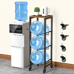 5 Gallon Water Bottle Jug Holder 3-Tier Water Bottle Holder Organizer with Lockable Casters Heavy Duty Water Storage Rack Water Dispenser Stand With Wood Top Shelf for Kitchen Office Garage Brown 5 Gallon Water Bottle Jug Holder 3-Tier Water Bottle Holder Organizer with Lockable Casters Heavy Duty Water Storage Rack Water Dispenser Stand With Wood Top Shelf for Kitchen Office Garage Brown