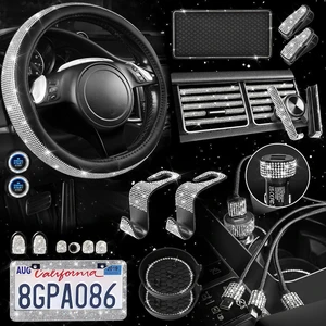 30 PCS Bling Diamond Car Accessories Set for Women, Bling Steering Wheel Covers 15 Inch, Shining Rhinestone License Plate Frame, Sparkly Phone Holder, Cute Interior Set Decorations, Silver 30 PCS Bling Diamond Car Accessories Set for Women, Bling Steering Wheel Covers 15 Inch, Shining Rhinestone License Plate Frame, Sparkly Phone Holder, Cute Interior Set Decorations, Silver