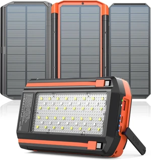 Solar Power Bank with 3 Panels Portable Charger Built-in 2 Cables Solar Power Bank with 3 Panels Portable Charger Built-in 2 Cables