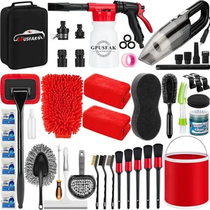 46Pcs Car Wash Cleaning Kit with Foam Gun Sprayer Detailing Brushes Car Vacuum Collapsible Bucket Windshield Cleaning Tool Tire Brush Towels Complete Interior Exterior Detailing Set for Car 46Pcs Car Wash Cleaning Kit with Foam Gun Sprayer Detailing Brushes Car Vacuum Collapsible Bucket Windshield Cleaning Tool Tire Brush Towels Complete Interior Exterior Detailing Set for Car