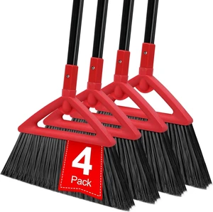 Heavy Duty Red Angle Broom with Long Handle - 4 Pack Heavy Duty Red Angle Broom with Long Handle - 4 Pack