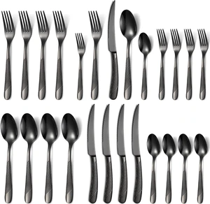 Black Silverware Set 20-Piece Stainless Steel Flatware Set for 4 Including Fork Spoon and Knife Kitchen Cutlery Utensils Set for Home Restaurant Hotel Black Silverware Set 20-Piece Stainless Steel Flatware Set for 4 Including Fork Spoon and Knife Kitchen Cutlery Utensils Set for Home Restaurant Hotel