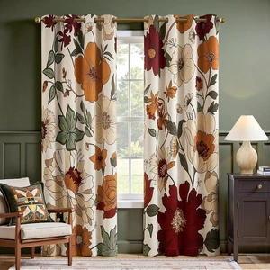 Beige Boho Floral Blackout Curtains 84 Inch Grommet 2 Panels Beige Boho Floral Blackout Curtains 84 Inch Grommet 2 Panels
