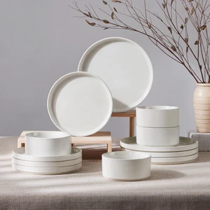 Dinnerware Sets, Plates and Bowls Set for 4, Speckled Ivory White Dinnerware Sets, Plates and Bowls Set for 4, Speckled Ivory White