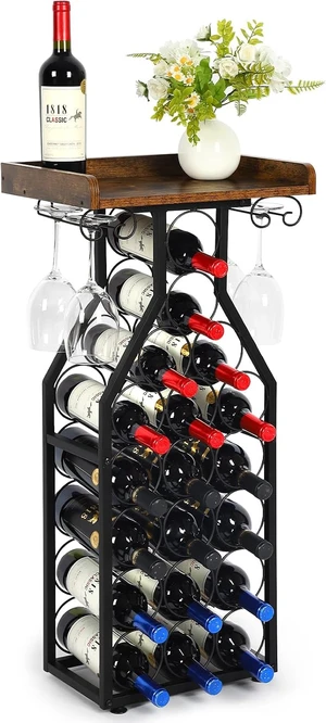 Wine Rack Freestanding Floor, Table Wine Holder Stand Mini Bar Table Floor Wine Storage for Home Bar Kitchen Living Room with Glass Holder Wood Tabletop 19 Bottles Wine Rack Freestanding Floor, Table Wine Holder Stand Mini Bar Table Floor Wine Storage for Home Bar Kitchen Living Room with Glass Holder Wood Tabletop 19 Bottles