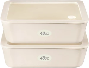 Ceramic Coated Glass Food Storage Container with Airtight Glass Lid, Large Rectangle Meal Prep Container, 48oz, Microwave and Oven Safe Non-Toxic Lunch Box, Cream color Ceramic Coated Glass Food Storage Container with Airtight Glass Lid, Large Rectangle Meal Prep Container, 48oz, Microwave and Oven Safe Non-Toxic Lunch Box, Cream color