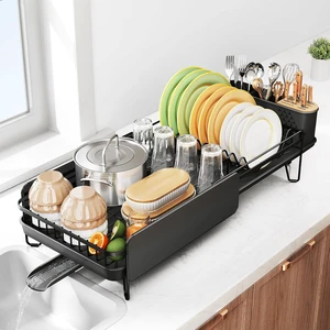 Large Dish Drying Rack for Kitchen Counter, Expandable, Black Large Dish Drying Rack for Kitchen Counter, Expandable, Black