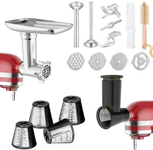 Meat Grinder & Slicer Shredder Attachments for KitchenAid Stand Mixer, Meat Grinder with 2 Size Sausage Stuffer Tubesand and 4 Types Slicer Shredder Combination Set for Mincing Meat/Chopping Food Meat Grinder & Slicer Shredder Attachments for KitchenAid Stand Mixer, Meat Grinder with 2 Size Sausage Stuffer Tubesand and 4 Types Slicer Shredder Combination Set for Mincing Meat/Chopping Food