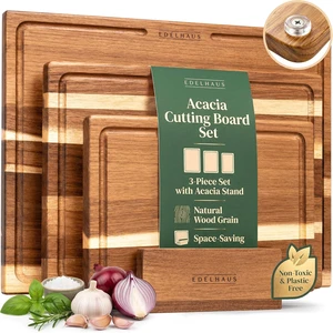 Acacia Wood Cutting Boards for Kitchen Set of 3, Juice Groove Acacia Wood Cutting Boards for Kitchen Set of 3, Juice Groove