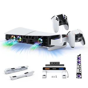 Slim Horizontal Stand for PS5 with Charging Station for Dual_Sense&Dual_Sense Edge Controllers,Silent Cooling Fan w/Intelligent Temperature Control, LED Indicators, White Slim Horizontal Stand for PS5 with Charging Station for Dual_Sense&Dual_Sense Edge Controllers,Silent Cooling Fan w/Intelligent Temperature Control, LED Indicators, White